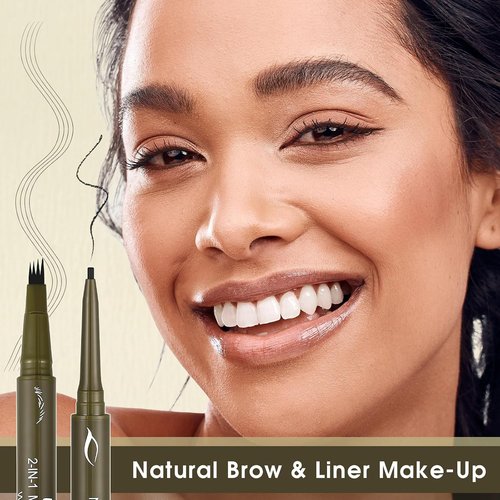 UCANBE Eyebrow Pen - Dual-Ended Pencil with 4-Fork Tip & Gel Eyeliner for Natural Hair-Like Strokes | Dark Brown