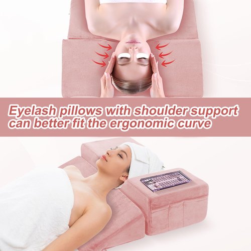 BALAPET Lash Pillows for Eyelash Extensions Ergonomic and Comfortable Velvet Foam Eyelash Pillow for Neck and Back Support Pillow Side Pockets can be Placed Tools,Easy to Graft Eyelashes(Pink)