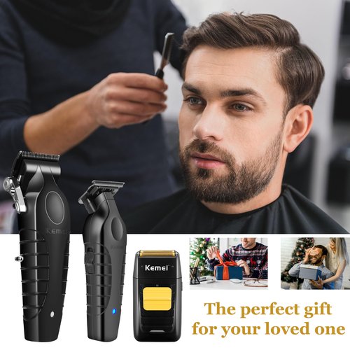 KEMEI Professional Hair Clipper and Trimmers Set, Cordless Barber Clippers, Beard Trimmer, Electric Foil Shaver with Replacement Heads, KM-2299, KM-2296, KM-1102