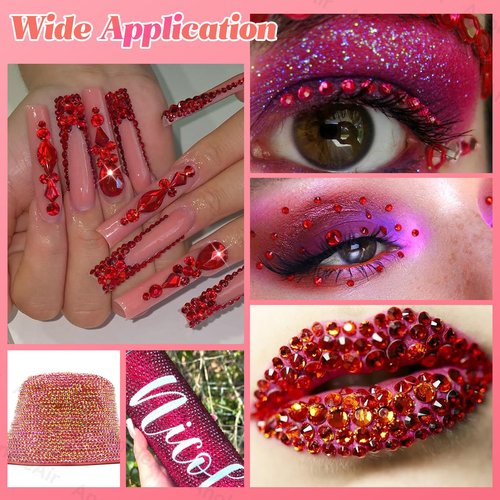 22000 Pcs Red Flatback Pearls and Rhinestones Bedazzling Kit, Resin Rhinestones Gems for Crafting, Mixed Size Half Pearls Gems for Nails Face Eyes Makeup Bottles Shoes DIY Crafts