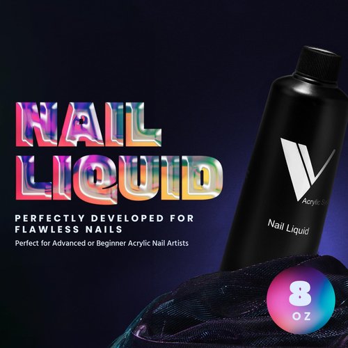 V Beauty Pure Monomer Acrylic Nail Liquid - Long-Lasting Nail Monomer Liquid for Smooth & Glossy Finish - Acrylic Nail Supplies for Nail Technicians, Salon & Manicures & Pedicures - 8 Oz