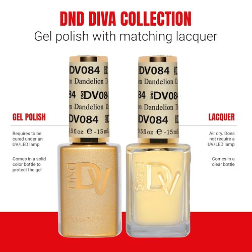 DND Gel Polish Set - Coquette Collection | UV/LED Gel & Air Dry Nail Lacquer Duo, 084 Dandelion, 0.5 Fl Oz
