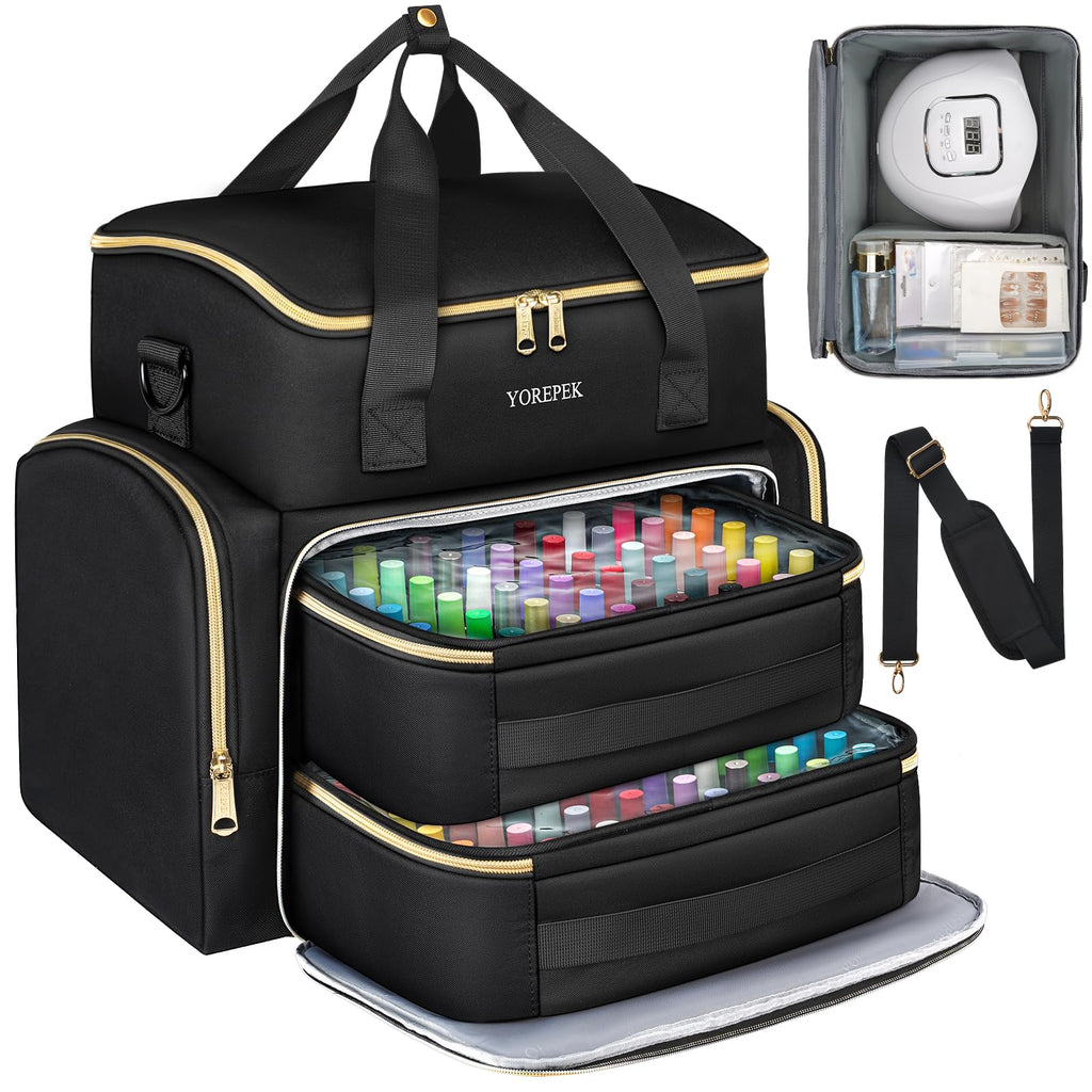 YOREPEK Extra Large Nail Polish Organizer Case Holds 96 to 100+ Bottles (15ml/0.5 fl.oz) UV lamp, Gel Polish Travel Case Bag with 2 Removable Pouches Fits Nail Suppiles, Manicurist Nail Tech Gifts