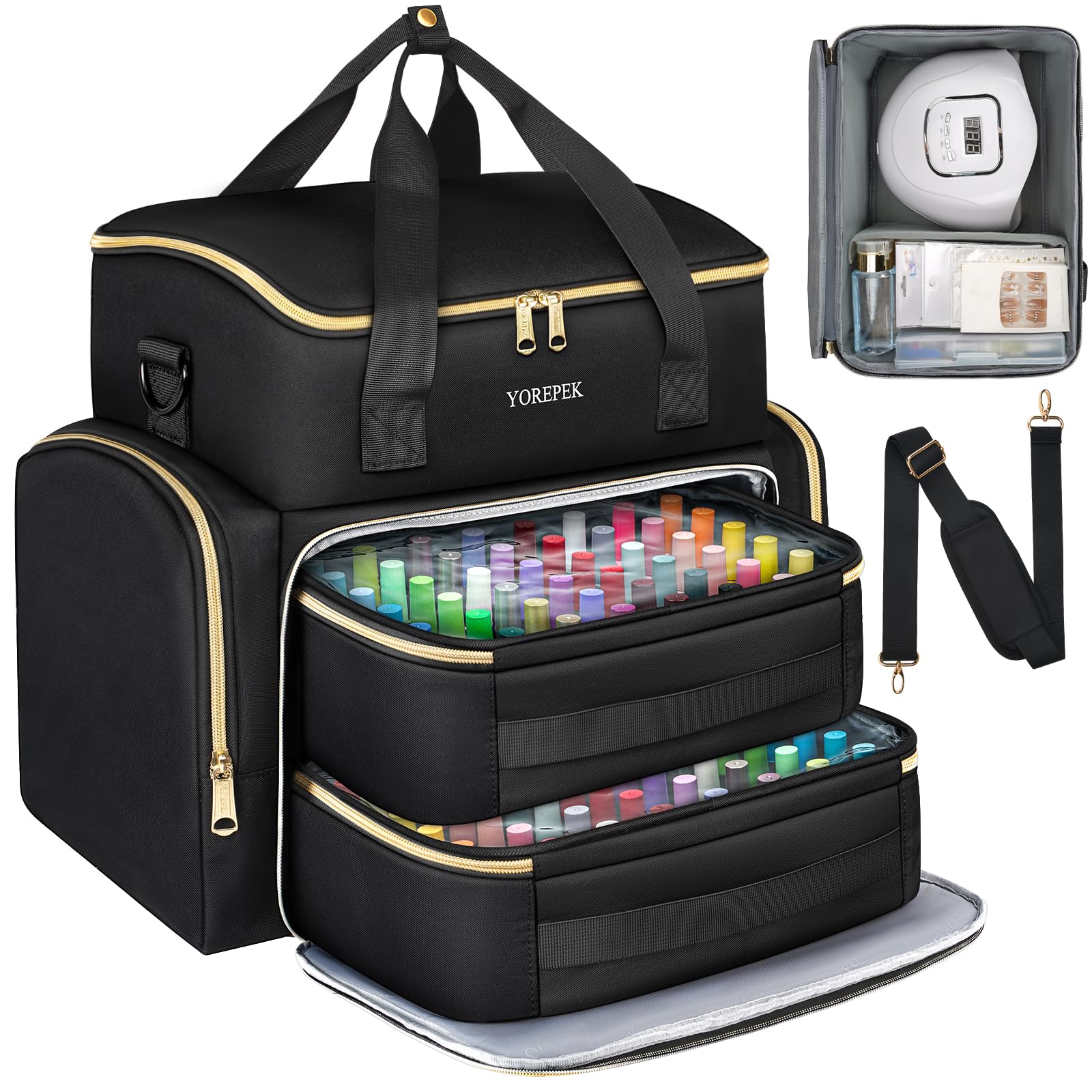 YOREPEK Extra Large Nail Polish Organizer Case Holds 96 to 100+ Bottles (15ml/0.5 fl.oz) UV lamp, Gel Polish Travel Case Bag with 2 Removable Pouches Fits Nail Suppiles, Manicurist Nail Tech Gifts