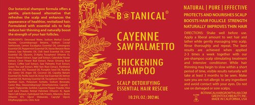 Botanical Hair Growth Cayenne Shampoo with Saw Palmetto for Hair Loss and Hair Thinning Prevention Scalp Detoxifying Natural Thickening Shampoo Regrowth Products For Women & Men 10.2 Fl Oz