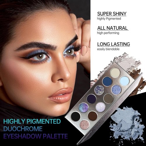 Skiennix Professional 12 Color Eyeshadow Palette - Multichrome & Matte Shades, Long-Lasting, Vegan