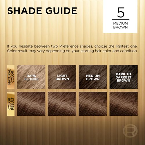 L'Oreal Paris Hair Color - Superior Preference Luminous Fade-Defying Dye, Medium Brown 5, 9 Weeks of Radiance