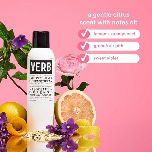 VERB Ghost Heat Defense Spray - Weightless Heat Protection & Shine for Fine to Medium Hair - Vegan & Sulfate-Free