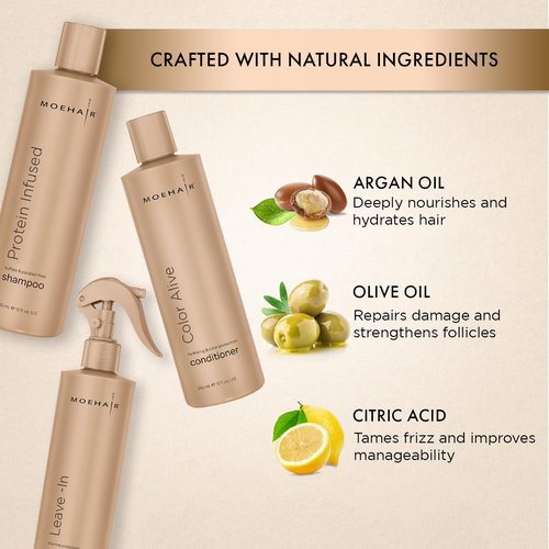 MOEHAIR Trio Pack - Protein Infused Shampoo, Color Alive Conditioner & Leave-in Conditioner | 12 Fl Oz Each - Hydrating for Dry, Damaged Hair
