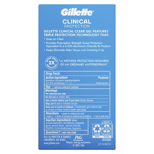 Gillette Clinical Antiperspirant and Deodorant for Men, 72hr Sweat & Odor Protection, Long Lasting Freshness, Anti-White Mark Technology, Clear Gel, Power Rush Scent, 1.6 oz
