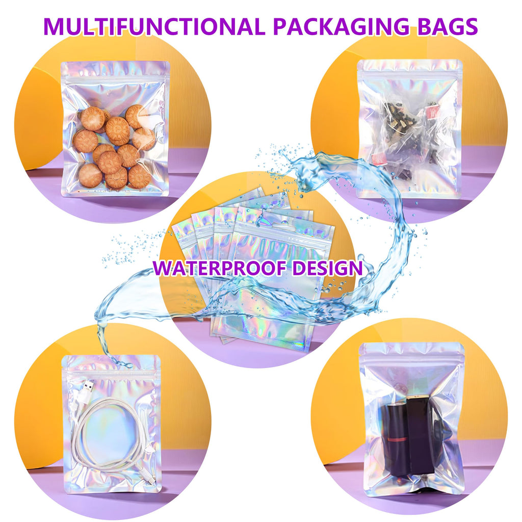 YHNTGB 100 Sets Empty Press on Nail Packaging Including Holographic Bags White Card and Transparent Tape for Manicurist Small Business Office Home