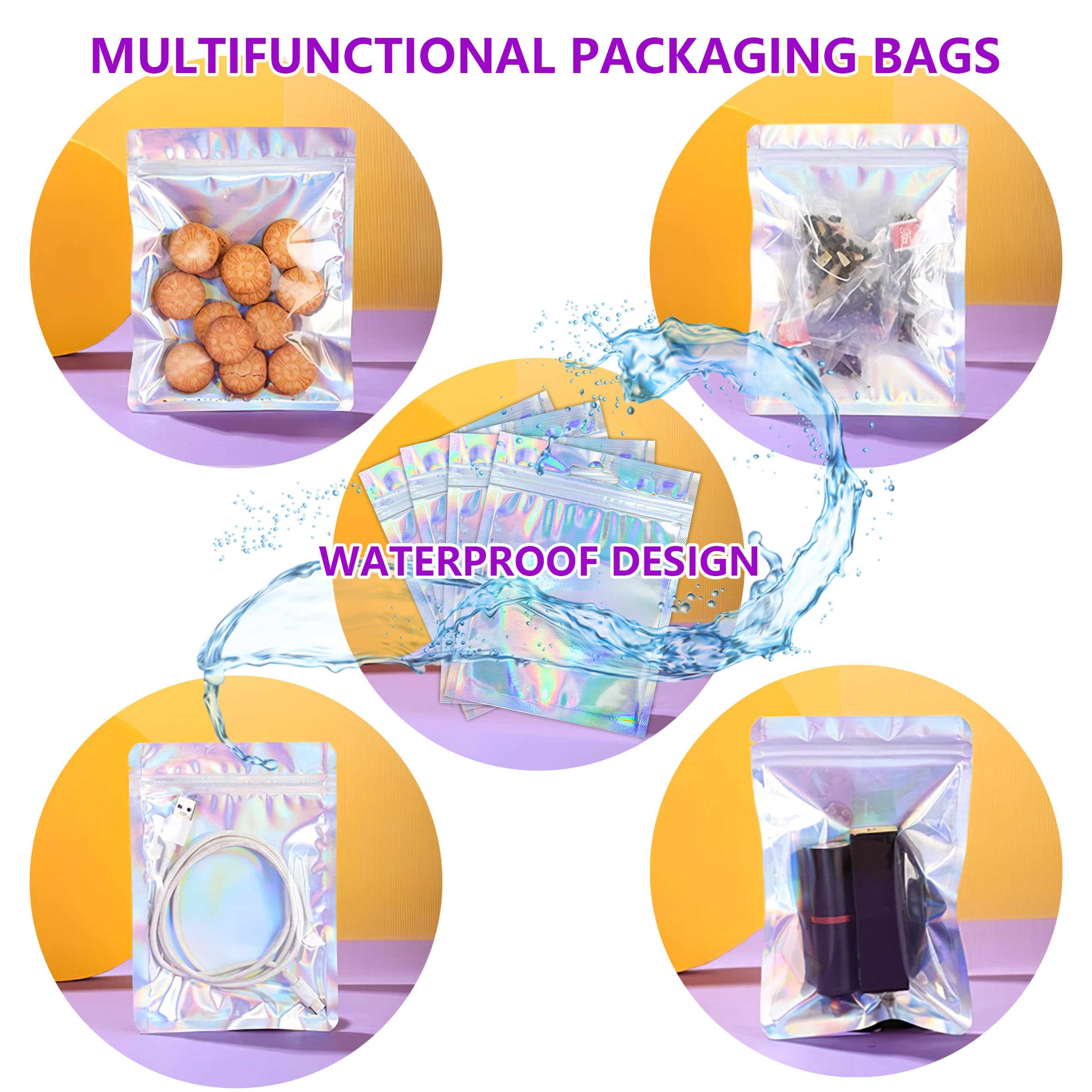 YHNTGB 100 Sets Empty Press on Nail Packaging Including Holographic Bags White Card and Transparent Tape for Manicurist Small Business Office Home