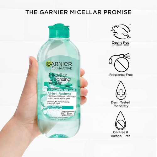Garnier Micellar Water - Hydrating Facial Cleanser & Makeup Remover with Hyaluronic Acid | 13.5 Fl Oz (400mL), 2 Count