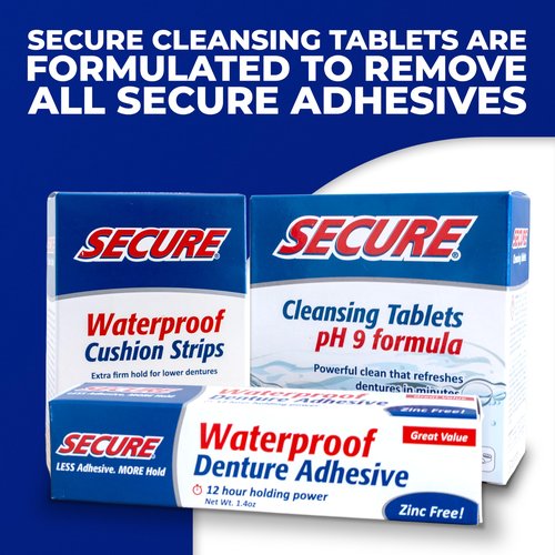 Secure Denture Adhesive Cream for Uppers, Lowers & Partials – Waterproof Seal & Zinc Free – Food Grade Ingredients - Less Adhesive, More Hold - Tube Lasts Up to 8 Weeks - 1.4 oz (4 Pack)
