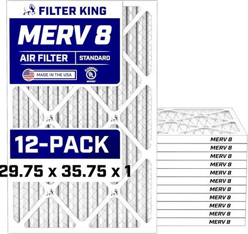 Filter King Air Filters - MERV 8 Pleated HVAC AC Furnace Filters | 12 Pack | 29.75x35.75x1 | Made in USA