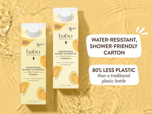 Babo Botanicals Nourishing Mango & Hibiscus Conditioner - Moisturizes & Softens Dry Hair - Vegan & Silicone-Free 80% Less Plastic
