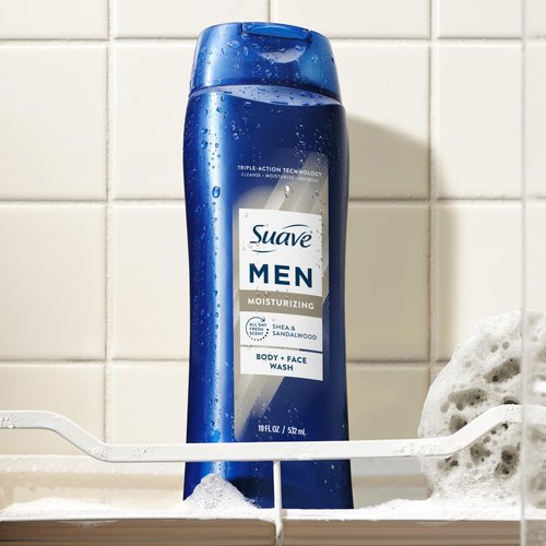 Suave Men Ultra Moisturizing Body & Face Wash, Shea & Sandlwood Scent, No Parabens, No Phtahaltes, 18 Oz Pack of 6