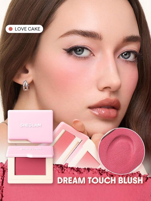 SheGlam Dream Touch Blush - Lightweight, Smooth, Blendable Powder Blush in Love Cake