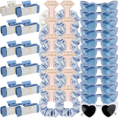Bridesmaid Scrunchies Proposal Gifts 4.1inch square Hair Claws Bachelorette Hair Clip heart sunglasses gift for Wedding Party Favors (36pcs White&Dusty Blue)