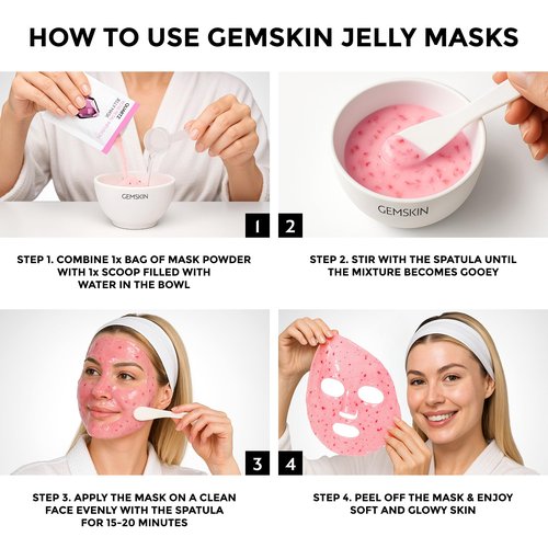 GEMSKIN Jelly Mask for Facials Peel-Off - 10 Set Pack Modeling Rubber Mask Multipack - Hydrating & Calming Jelly Face Mask Powder Variety Spa Kit - Bowl Scoop & Spatula Bundle - Professional Skincare