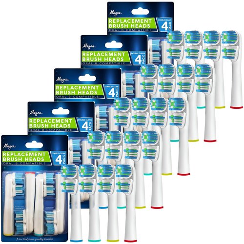 Replacement Brush Heads Compatible with OralB Braun- Best Double Clean, Pack of 20 Electric Toothbrush Replacement Heads- for Oral B Pro, 1000, 8000, 9000, Sonic, Adults, Kids, Vitality, Dual Plus!