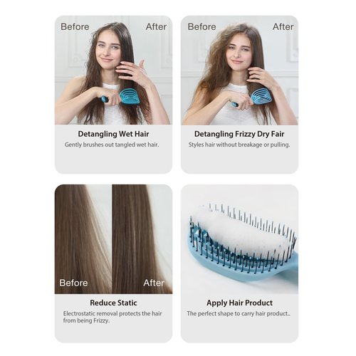 NuWay 4Hair® DoubleC Pro® U.S. Patented Double-Curve Scalp Care Brush – Rounded Ergonomic Handle Salon Design with Heat-Resistant BrainyBristles™ – Wet & Dry Use (Hyacinth)