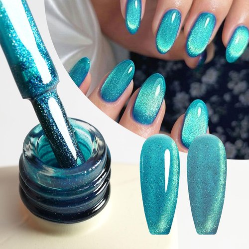CANNI 8 Pcs 9 ML Cat Eye Gel Nail Polish Set, Red Pink Blue Green Yellow Glitter Rainbow Holographic Cat Eye Gel Polish Kit with Magnet Shimmer Colors Nail Art Manicure Salon DIY Gifts