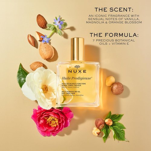 Nuxe Huile Prodigieuse Multi-Purpose Dry Oil - Lightweight Hydration & Radiant Glow for Face, Body & Hair