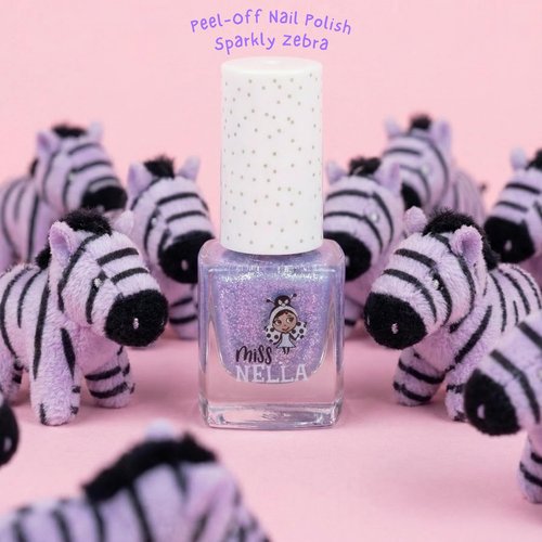 MISS NELLA SAFARI COLLECTION Glitter Nail Polish for kids, set of 4 glitter varnishes: pink, red, purple & blue, Peel- Off varnish for toddlers
