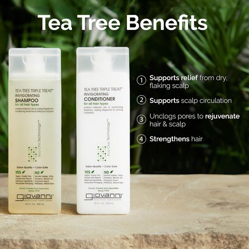 GIOVANNI Tea Tree Triple Treat Shampoo & Conditioner Set - Invigorating Cooling Formula, Vegan, 8.5 oz Each
