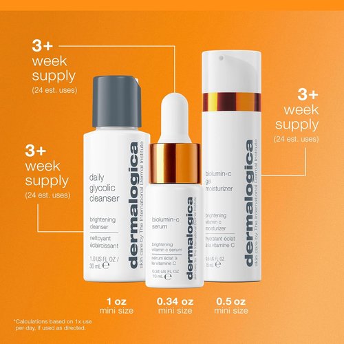 Dermalogica Daily Brightness Boosters Facial Skin Care Kit | BioLumin-C Serum, Gel Moisturizer & Cleanser