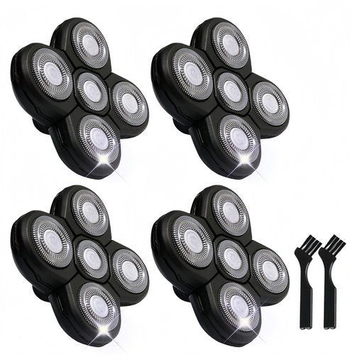 4PCS Shaver Replacement Blades for Head Shaver, 5 Blades Shaver Heads for Bald Men, Head and Face Electric Razor Heads, 2 Cleaning Brush