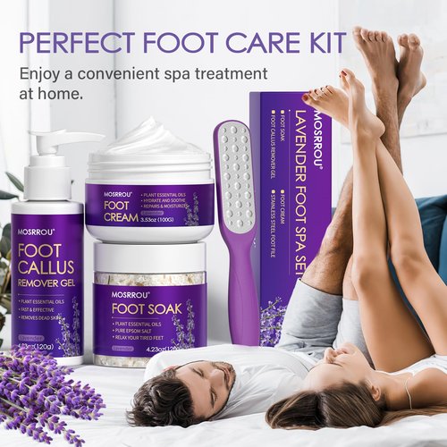 Pedicure Kit For Feet 4pcs Foot Spa Kit For Christmas Birthday Valentine's Women Men Gift Lavender Feet Care Kit for Dry Cracked Foot Soak Salt Foot Callus Remover Gel Foot File Foot Cream