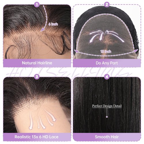 testar Black Lace Wigs 13x6 HD Lace Frontal Straight Wigs with Baby Hair 30 Inch Natural Black Lace Wig Synthetic Wig for Women Daily Use