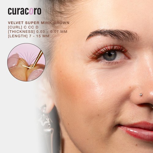 Curacoro Brown Super Mink Lashes Extensions - Multi Selections from 0.03 to 0.07, C CC D Curl, 7-15mm Length Mixed Tray Silk Eyelashes, Individual Eyelash Extensions
