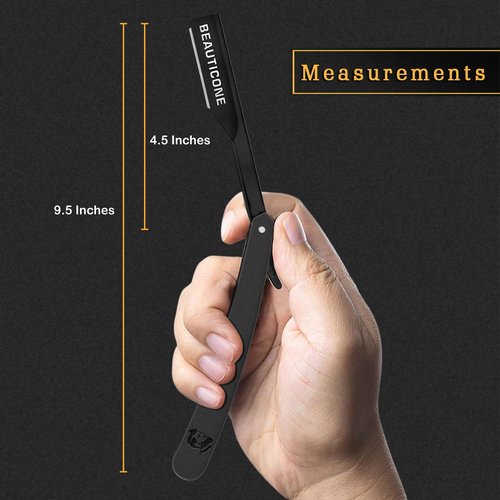 BEAUTICONE® Straight Razors for Men – Professional Barber Straight Edge Razor Kit with Replaceable Single Edge Blades - Navajas Para Barbero - Pouch Gift Box 1.2 mm Exposed for Close Shave Ultra Light