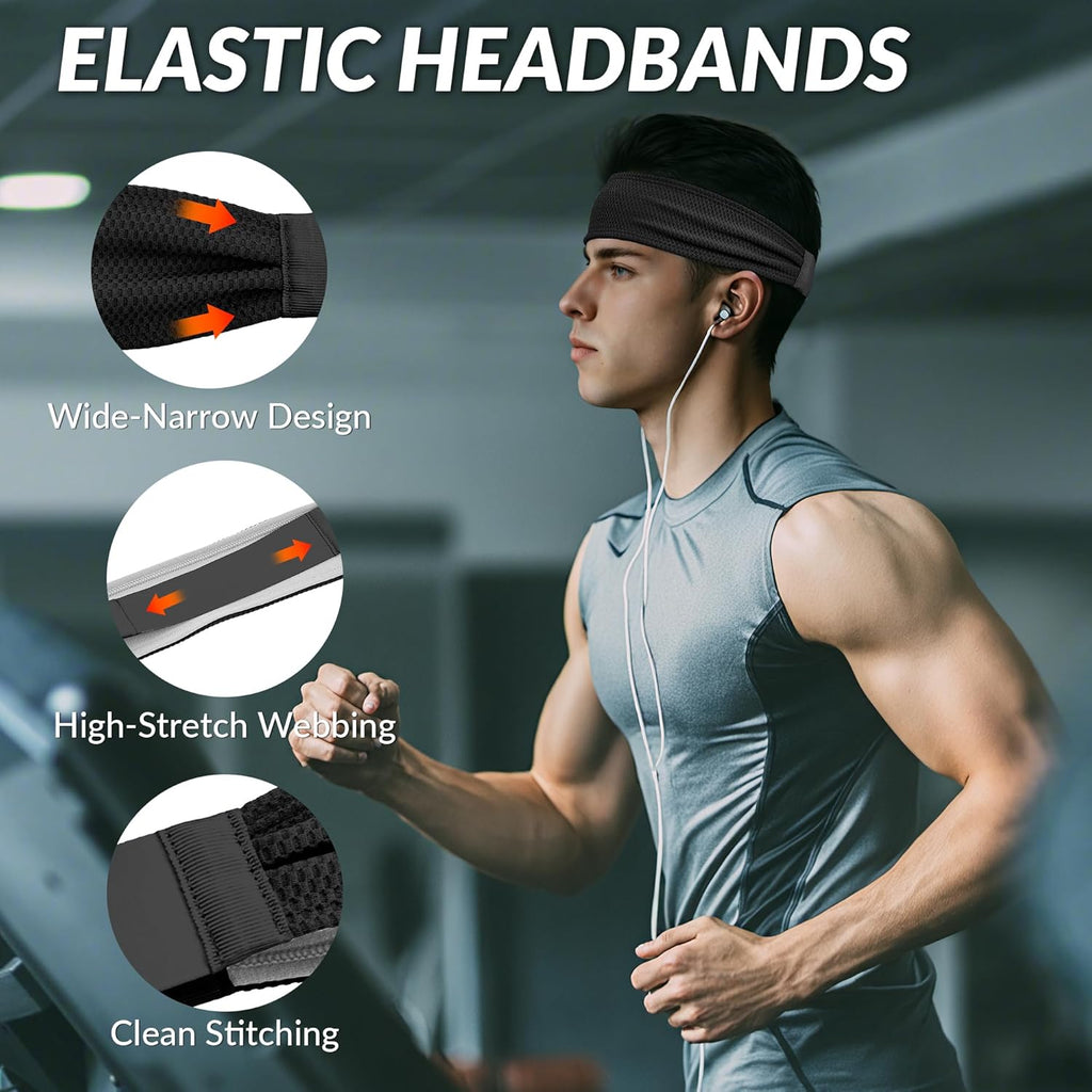 Sukeen Sports Headbands - Moisture-Wicking Non-Slip Sweatbands for Men | Breathable Elastic for Fitness & Yoga