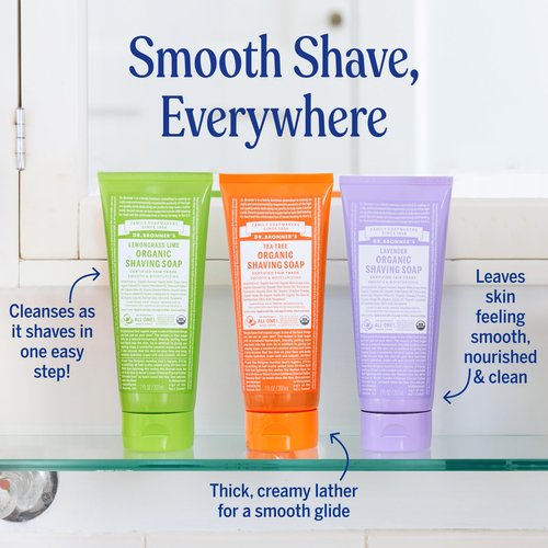 Dr. Bronner's - Organic Shaving Soap (7 oz, 3-Pack, Variety Pack) Lavender, Baby Unscented, & Peppermint - Certified Organic, Sugar & Shikakai Powder, Moisturizes, Use on Face, Underarms, & Legs