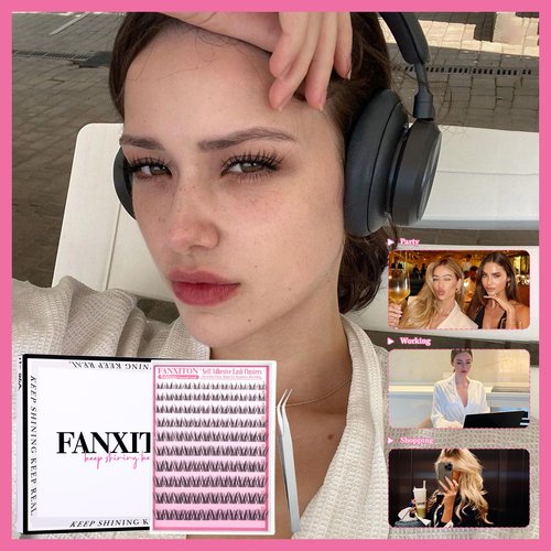 Manga Self Adhesive Eyelashes 120 Pcs Natural Look Self Adhesive Lash Clusters with Spiky No Glue C-Curly 7-14mm with Tweezers by FANXITON