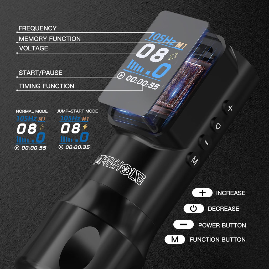 Wormhole Tattoo Kit Wireless Tattoo Gun Xtreme Tattoo Ink 20 PCS Cartridge Needles 1,500mAh Tattoo Power Supply, Smart LED Digital Display Tattoo Pen Complete Tattoo Machine Kit for Artist