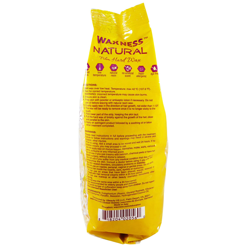 Waxness Film Hard Wax Beads Natural 2.2 lb (1 kg) – Stripless Professional Hard Wax for Face & Body, Smooth Application, Suitable for Sensitive Skin – Made in Italy