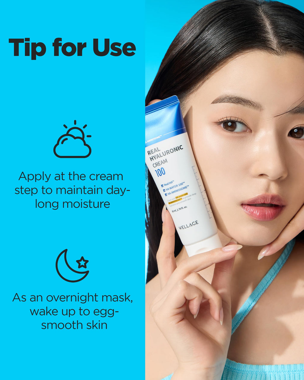 WELLAGE Real Hyaluronic Cream 100, Pure Hyaluronic Acid Korean Face Moisturizer with Ceramide Panthenol Squalane Vitamin B5 Niacinamide - Hydrating face moisturizer, Hypoallergenic, 2.7oz.