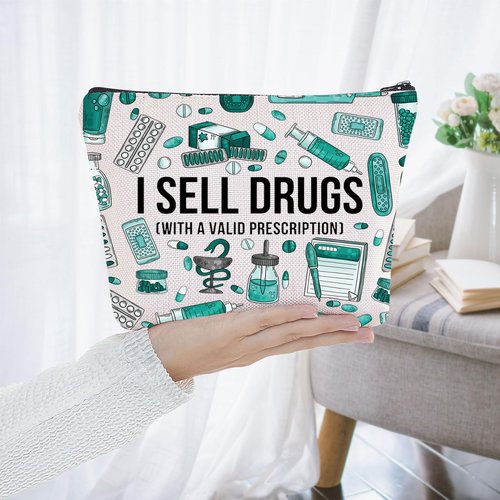 BWWKTOP Funny Pharmacist Cosmetic Makeup Bag Pharmacy Technician Gift I Sell Drugs with a Valid Prescription Makeup Zipper Pouch Pharmacist Graduation Gifts (I Sell)