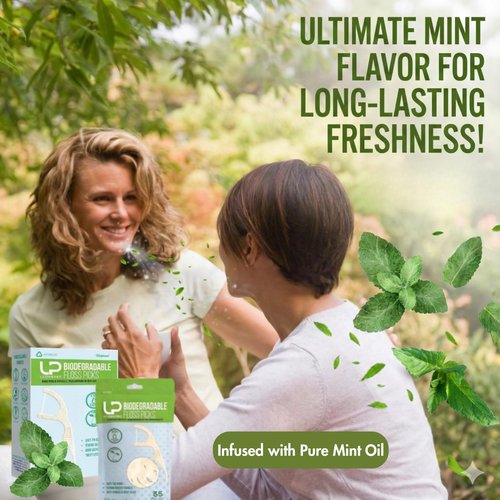 Twin Line Biodegradable Floss Picks (220 Count) - Compostable Tooth Flossers Minty Fresh-Double Thread 2X The Clean | Bonus Travel Case | Thing Thread Glide Easy & Shred-Resistant