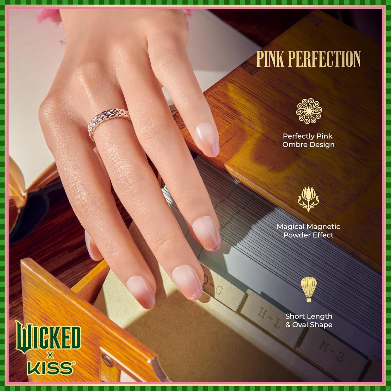 WICKED X KISS Press On Nails - Pink Perfection | Short Oval, Waterproof & Chip Proof, 28 Nails Set