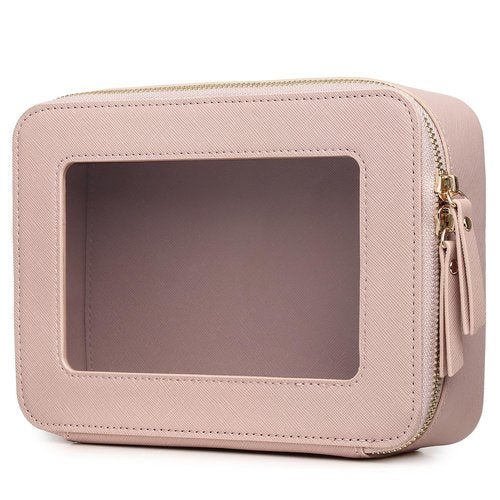 LOFOWN Clear Makeup Bag Women's Waterproof Travel Cosmetic Case and Toiletry Bag Portable Makeup Organizer Bag Car Essential with Zipper (Pink, M-1)