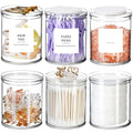 SheeChung 6-Pack Clear Stackable Qtip Holder Dispenser - Mixed (10oz & 12oz) Apothecary Jars with Storage Lids - Whole Home Bathroom Organization Set for Cotton Swabs, Balls, Pads