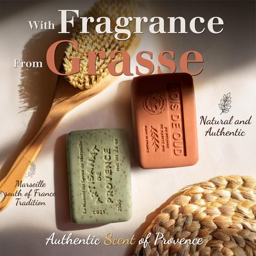 Exfoliating Lavender Soap Bars 3xPack – Enriched With Organic Shea Butter - 97% Natural Ingredients - Traditionally Made - French Milled in Provence - Gentle For Skin – 3x8.8 oz - La Maison Du Savon