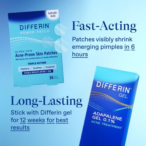 Differin Acne Fighter Pack, Differin Gel Retinoid Acne Treatment For Face with 0.1% Adapalene, 15g Tube + Salicylic Acid Pimple Patches, 36 Count, Designed for Pimple and Acne-Prone Skin