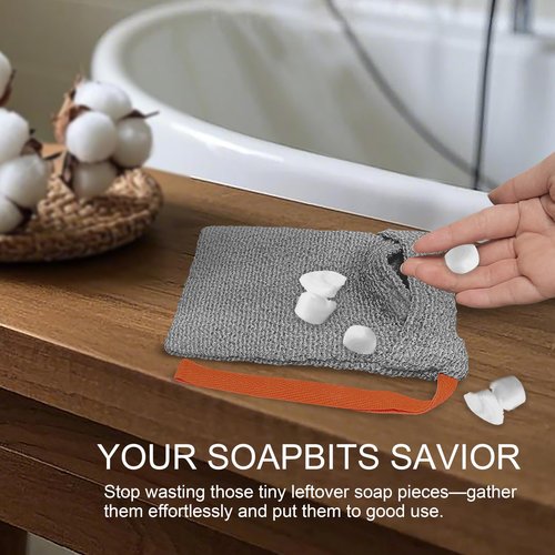 Beiskll 4 Pack Soap Bag Deep and Gentle Exfoliating,Bar Soap Pouch Saver Pocket, Body Scrubber Shower Bath Sponge Loofah (Grey)
